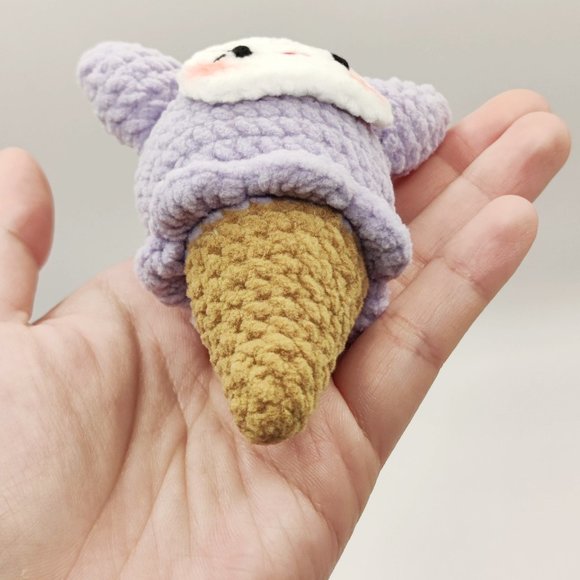 Handmade Amigurumi Crochet Sanrio Kuromi Ice Cream Cone - Picture 8 of 9